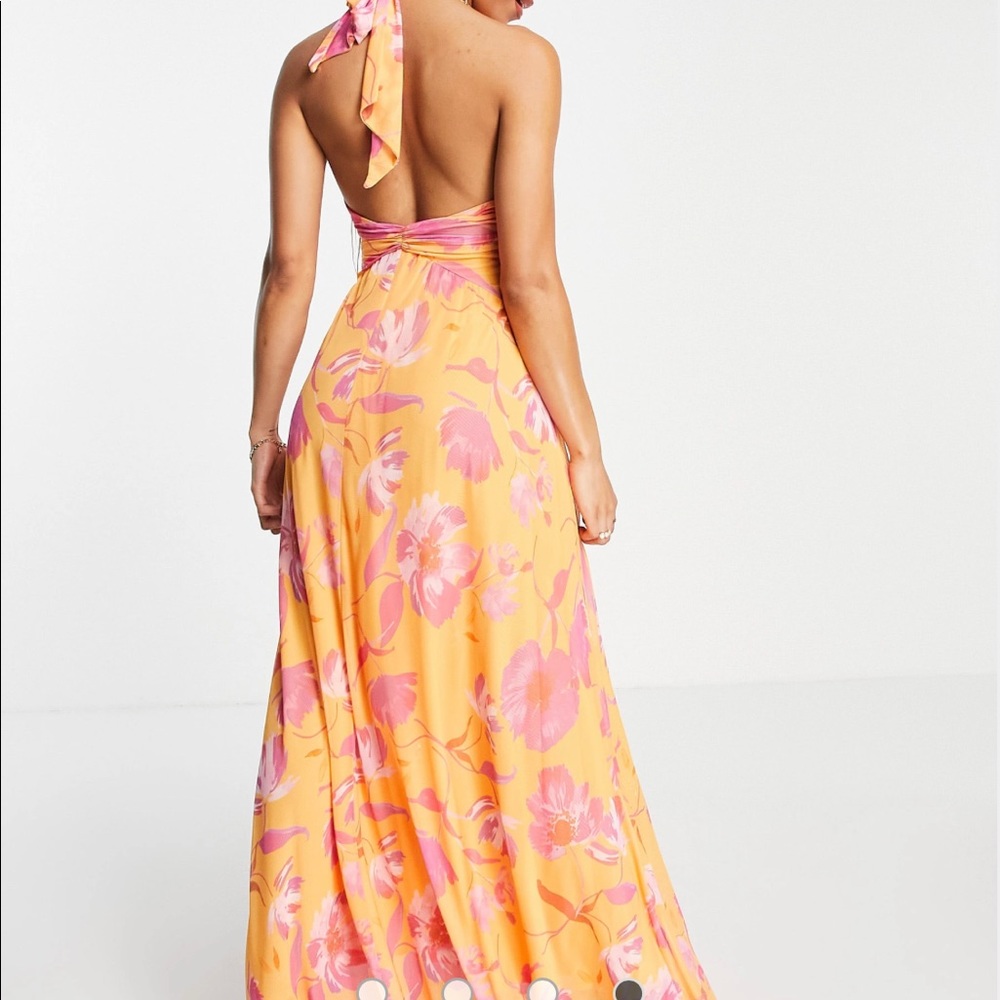 Ruched Waist Halter Mesh Dress.